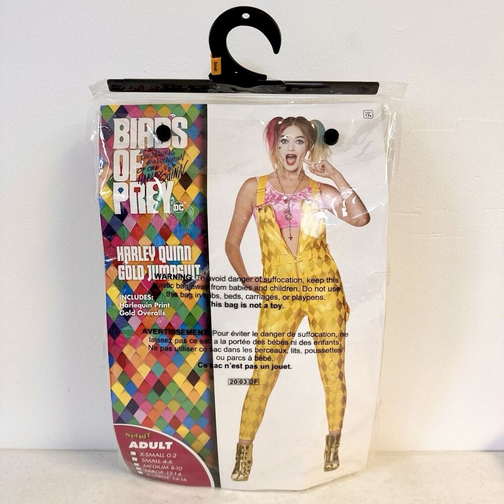 Harley Quinn Jumpsuit Birds of Prey Spirit‎ Halloween Small Yellow Costume